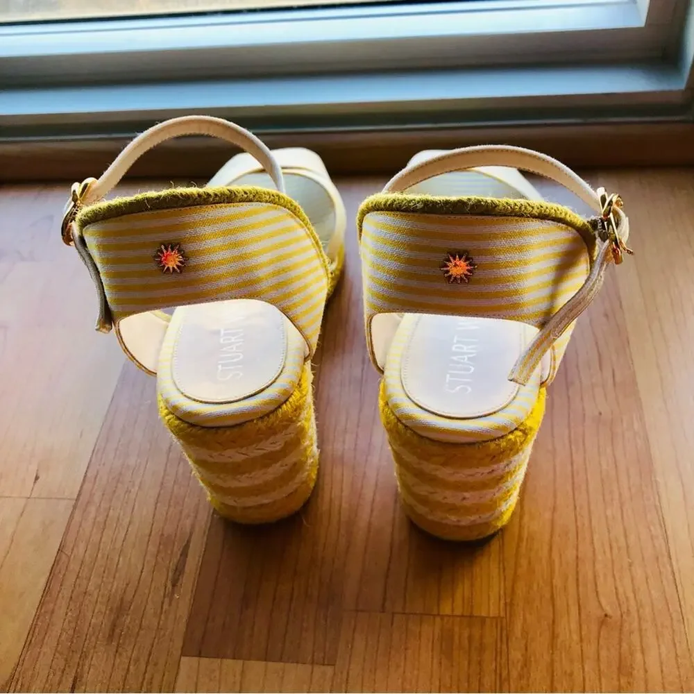 Stuart Weitzman Mirela Stripes Canvas Espadrille Sandals Sunflower Women’s 7.5